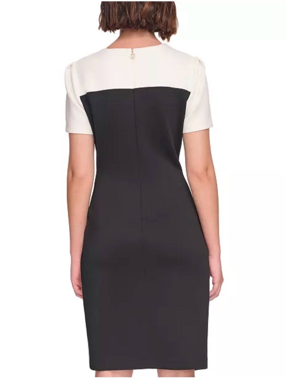Tommy Hilfiger Black and White Colorblock Sheath Dress with Side Button Trim - Picture 2 of 11